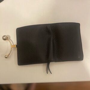 Strathberry Black Pebbled Leather Wallet with Gold Zip Detail